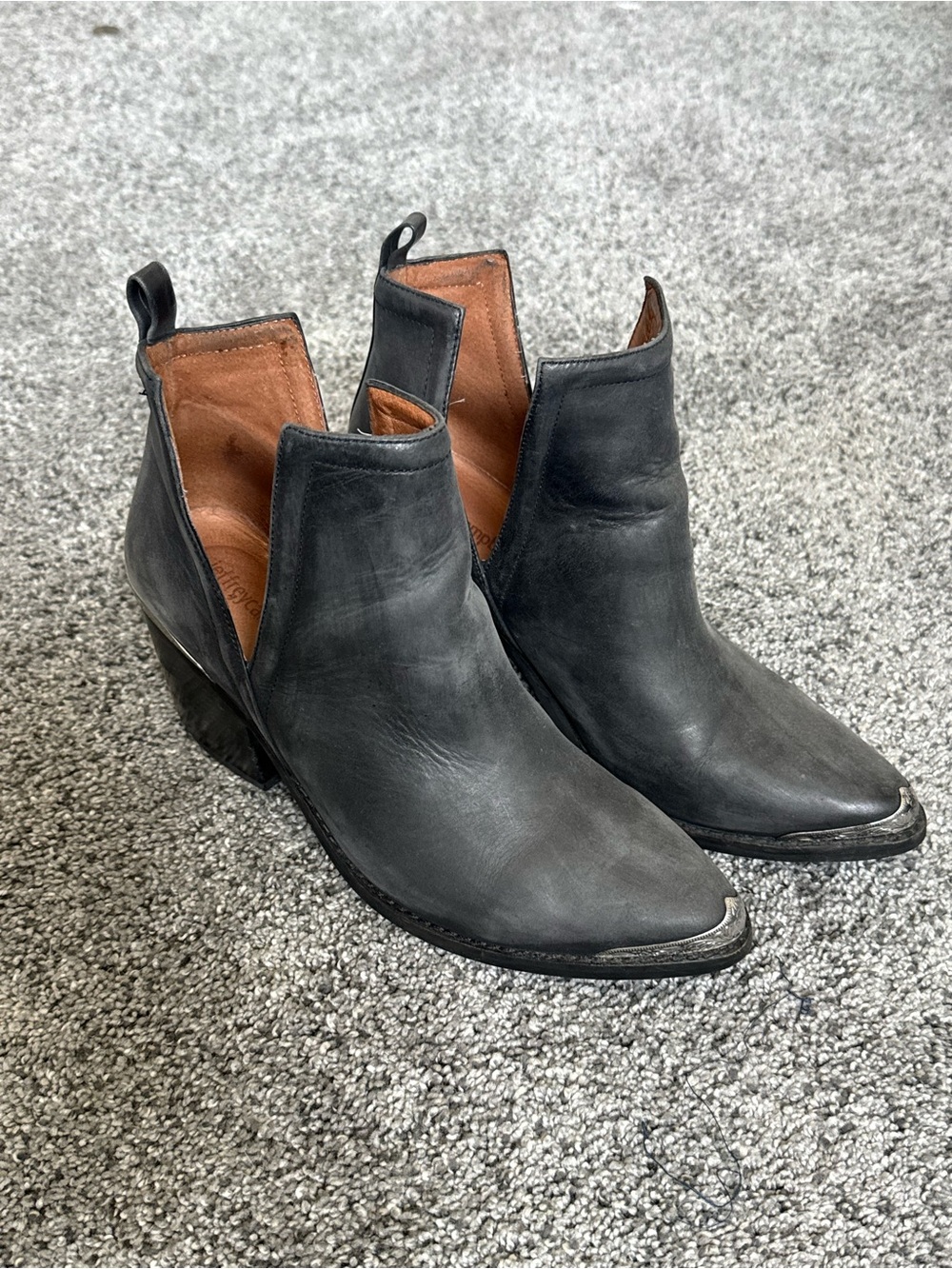 Jeffrey Campbell Women's Black Leather Cutout Ankle Boots - 8